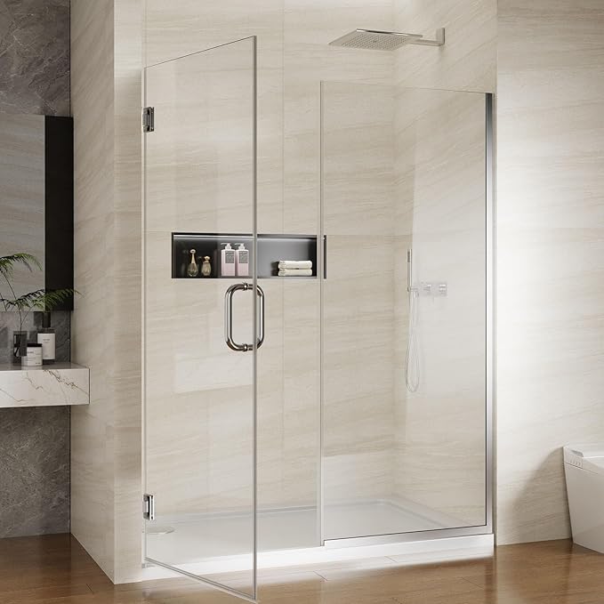 Pivot Swing Shower Door, Adjustable Width 58.9-60" W x 74" H Semi-Frameless Shower Glass Door with 5/16 in (8mm) Clear SGCC Tempered Glass with Nano Easy-Clean Coating (Chrome)