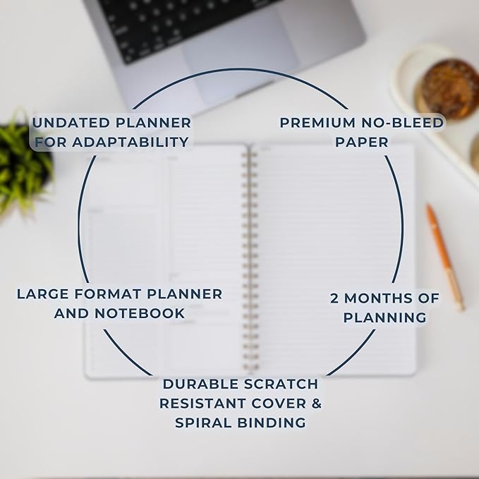 Undated Daily Planner | 8.25” x 11.75” To Do List Notebook | Work Productivity ADHD Organizer | Men and Women Planner | College Supplies | Black | Portrait Layout
