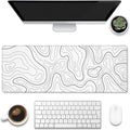 Eflxamz Desk Mat,White Topographic Contour Map Desk Pad,Topographic Contour Large Gaming Mouse Pad for Desk,Extended Big Computer Keyboard Mouse Pad with Non-Slip Base and Stitched Edge,31.5"x11.8"