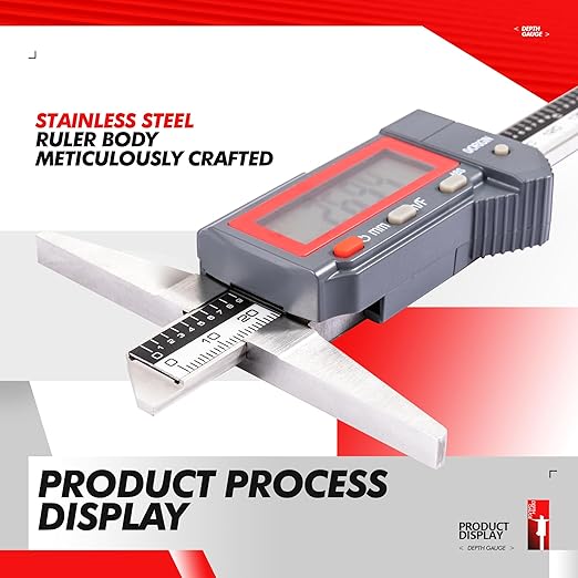 UNIPEC Absolute Digital Depth Caliper 0-150mm / 0-6", ±0.02mm Accuracy, 0.01mm/0.0005" Resolution, Electronic Depth Gauge with Locking Dial, Precision Measuring Tool for Machining & Inspection