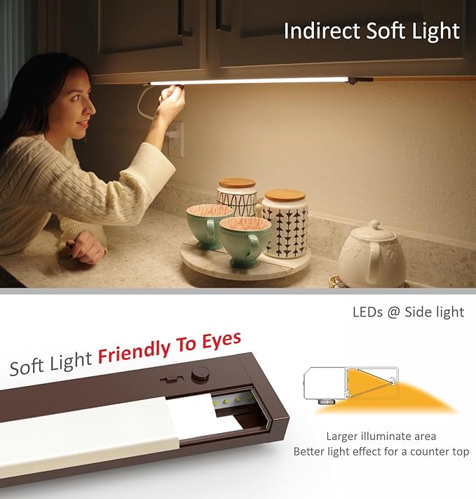 Leetdud Under Cabinet Lighting Plug in or Hardwired Built-in Dimmer, 18 Inch 9W, 5CCT 2700/3000/3500/4000/5000K, Linkable Counter Lights for Kitchen, ETL Dimmable LED Light Fixture, Bronze
