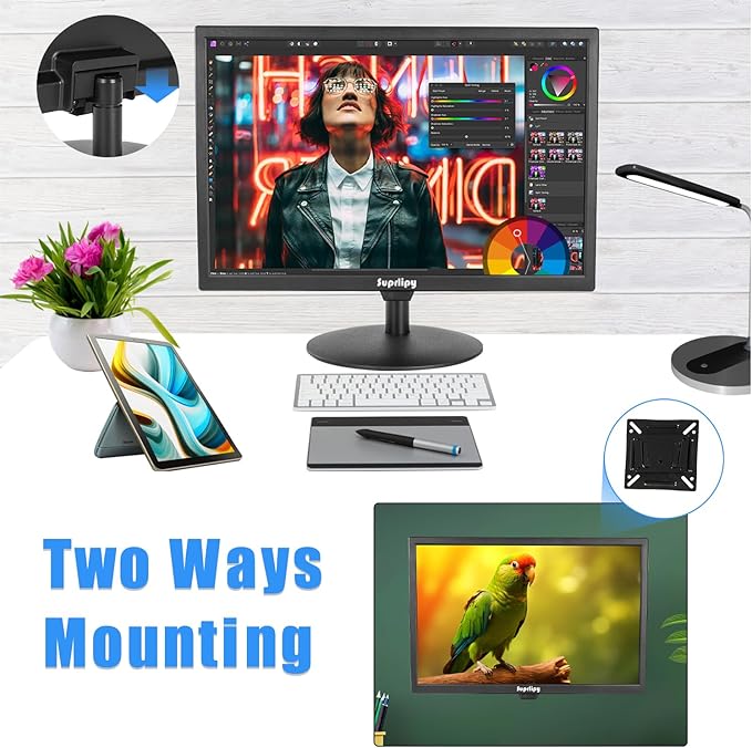 Suprlipy 21.5" FHD Mini LCD Monitor Display Screen 1920x1080 60Hz 16:9 BNC VGA HDMI AV with USB Input Built-in Loudspeaker for CCTV Security Camera DVR PC Game Console