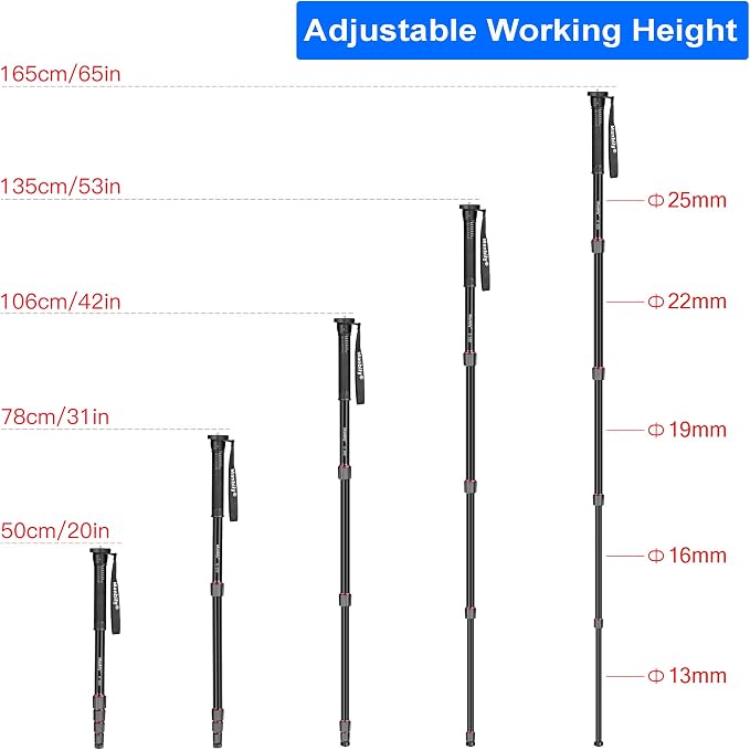 Manbily 65-Inch Camera Monopod, 5 Sections Aluminum Travel Monopod - Image 5