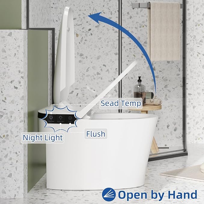 Smart Toilet for Bathroom, Modern Toilet with Heated Seat, Auto Off Seat Flushing, Foot Sensor, Night Light