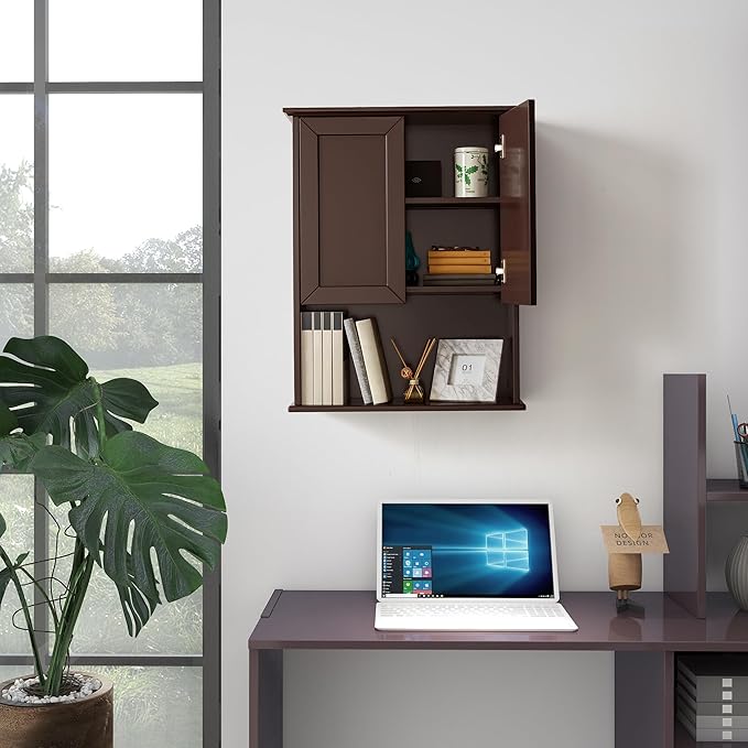 Wall Cabinet, 23x29 inch Medicine Cabinet, Over Toilet Storage with Adjustable Shelf, Wooden Expresso Bathroom Cabinet with 2 Doors