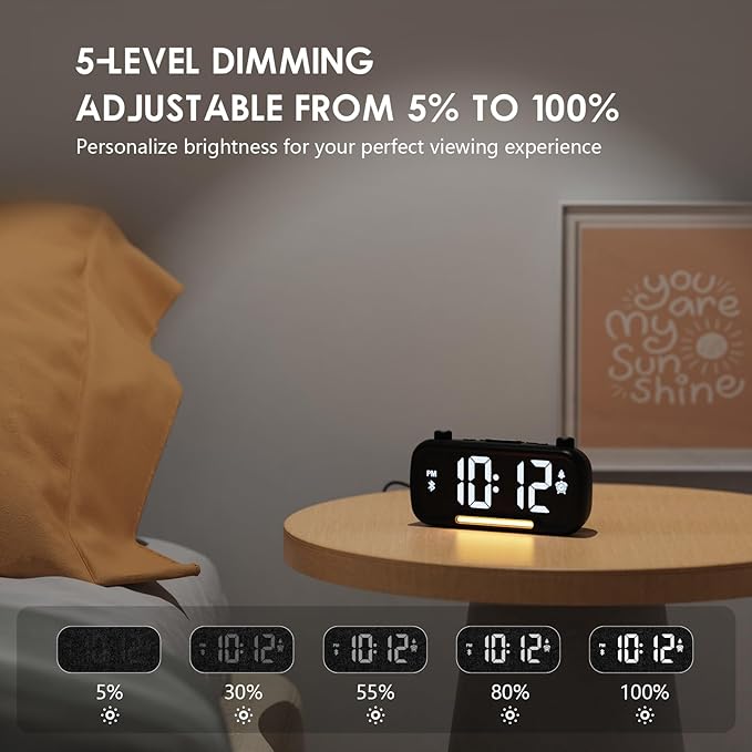 ROCAM Alarm Clock Radio with FM Radio, Sleep Timer, Auto Scan 20 Presets & Easy-Tune Knob, Wake to Radio/Beep, Bluetooth 5.0 Speaker Modern Design for Bedroom & Office