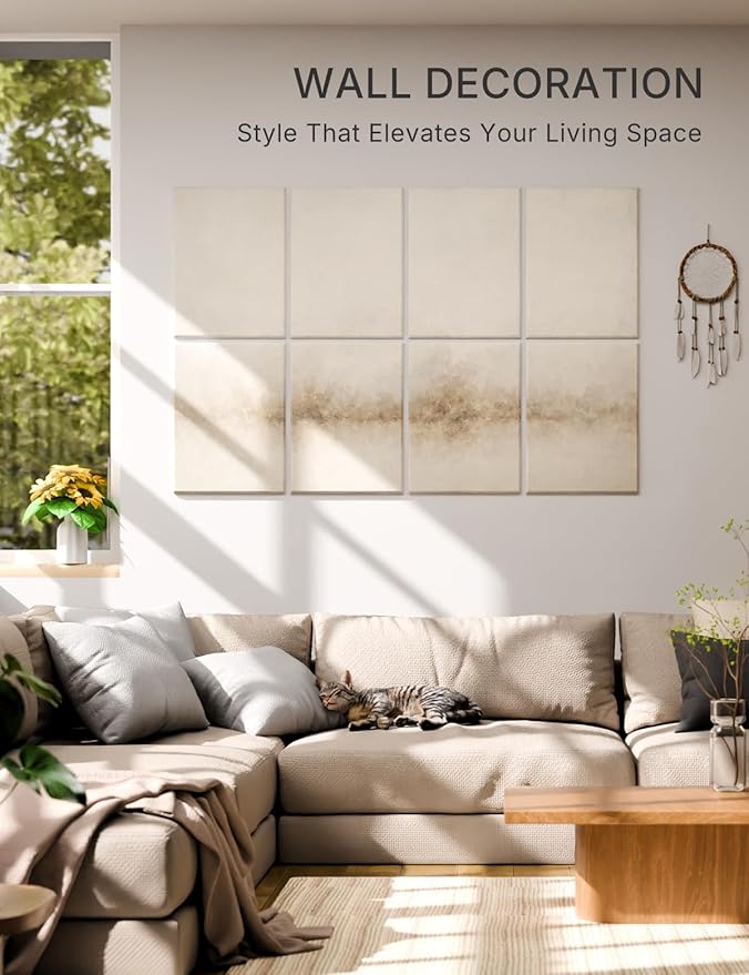Wall Art Acoustic Panels,35''X24''Sound Absorbing Panels-8-Pack with 50 Adhesive Tabs, Decorative Sound Absorbing Panels for Living Room and Recording Studio, Offices-Dawn Embrace