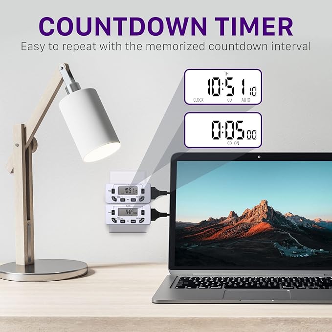 Fosmon 7 Day Digital Timers for Electrical Outlets, Indoor Plug-in Light Timers Switch Programmable, Electric Wall Plug for Grow/Reptile Light, Lamp, Appliance, Aquarium, Fish Tank - 2 Pack