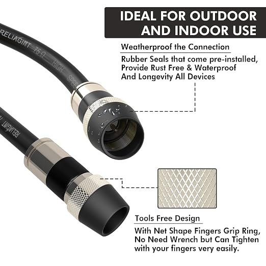 20ft RG6 Coaxial Cable, 75 Ohm TV Coax Cable - Image 5