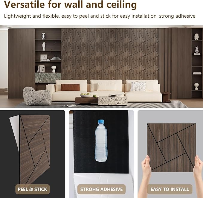 ARMURO 4 Packs Acoustic Wall Panels - Self-Adhesive 3D Wood Slat Wall Panel- Peel and Stick Sound Absorbing Panels for Noise Reducing - Feature Wall Decor for Home & Office
