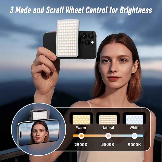 Magnet Phone Light, 160 LED Dual Side Selfie Light Compatible with iPhone Magsafe, 3 Lighting Adjustment Modes, Selfie Lights for iPhone/iPad/Camera/Photography/TikTok/Vlog/Video/Zoom Calls