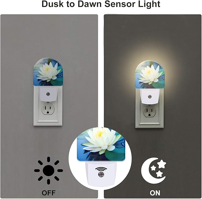 sndheke White Lotus Flower Night Light Plug into Wall, Beautiful Lotus in Pond Dusk to Dawn Night Light Plug in,0.5w Energy Saving Sleep Friendly NightLight for Kids Boys Girls Home Decor