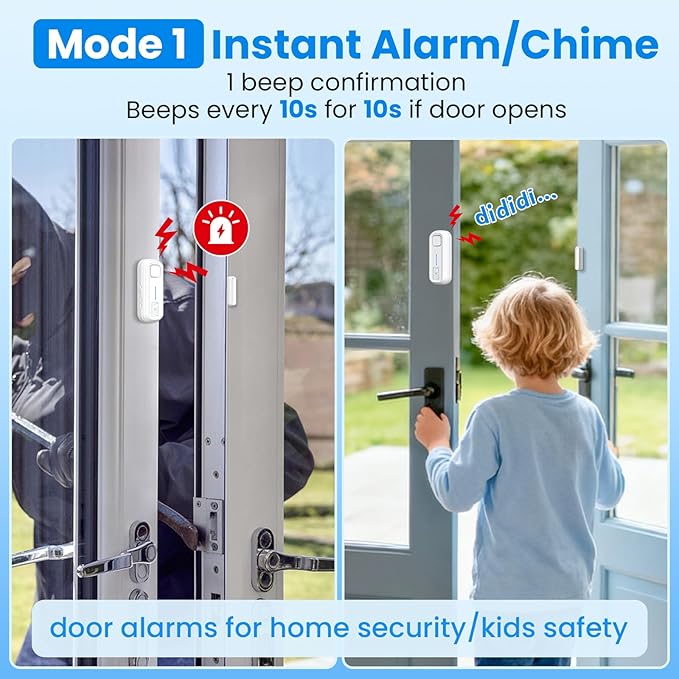 Sanjie Door Alarm with Instant and Delayed Alerts 30s/1min/2min/4min, Door Window Ajar Alarms for Kids Safety/Home Security, Volume 0-120dB, Left Open Alert for Freezer Fridge Home, 1 Sensor