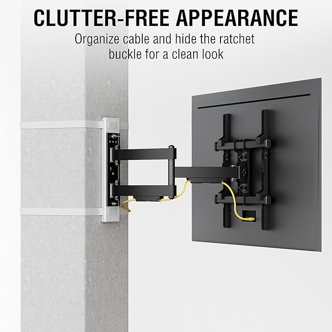 CondoMounts CLMTVA1144 Full Motion Small Pillar | Gazebo TV Mount | Round & Square TV Post Mount | NO Drill | Holds 80lbs | Fits 32-in. to 70-in. | Fits 4-in. to 12-in. Post | White Strap