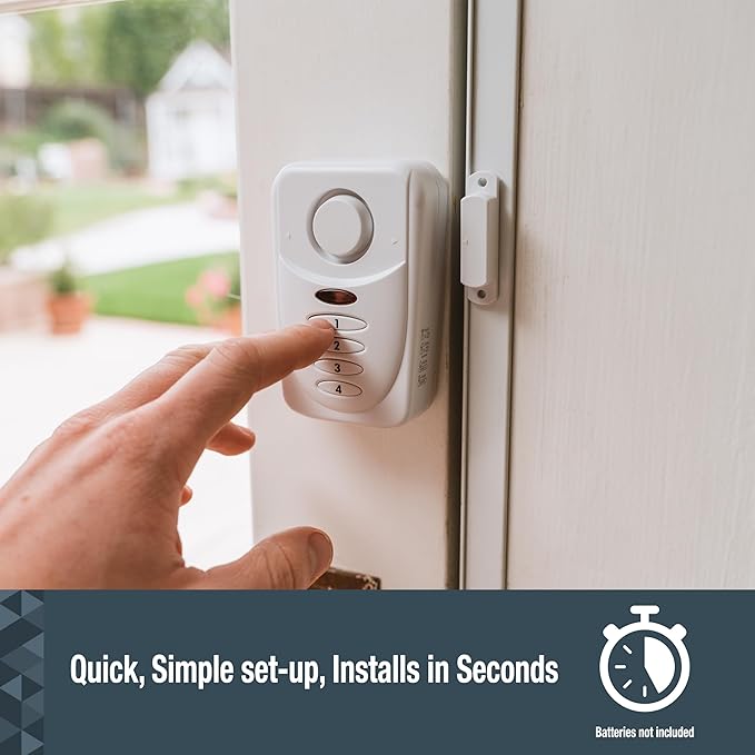 Sabre Elite Wireless Door Alarm with Exit/Entry Delay Mode, Home Mode & Keypad, Deters Intruders w/ 120dB Alarm Heard Up to 1,500 ft, Versatile Settings, Works on Both Left & Right Side Opening Doors