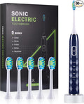 ZUAMEGU Sonic Electric Toothbrush for Adults - Deep Cleaning Teeth Whitening6 Replacement Brush Heads100-Day Battery5 Modes w/SensitiveIPX7 Waterproof (Color Options)