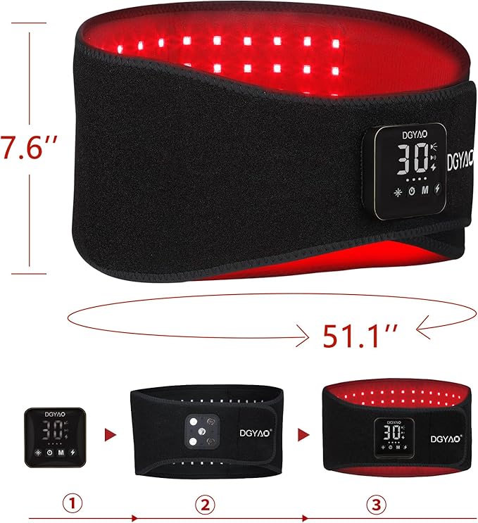 Cordless Rechargeable Red Light Therapy Belt, Wearable Infrared Light Therapy with Pulse Mode, Removable 4000 mAh Battery 5 Light Intensities to Relieve Back Body Pain