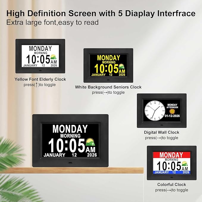 Jaihonda Dementia Clock for Seniors Digital Clock with Date and Time for Elderly-15 Alarms Level 5 Brightness Large Number Display Alzheimers Clock Calendar Day Clocks