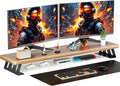 NestNeat Dual Monitor Stand Riser, 39 Inch Large Wood Monitor Stands for 2 Monitors, Desk Monitor Riser for Computer/Laptop/Printer/TV, Stand Riser up to 220 lbs