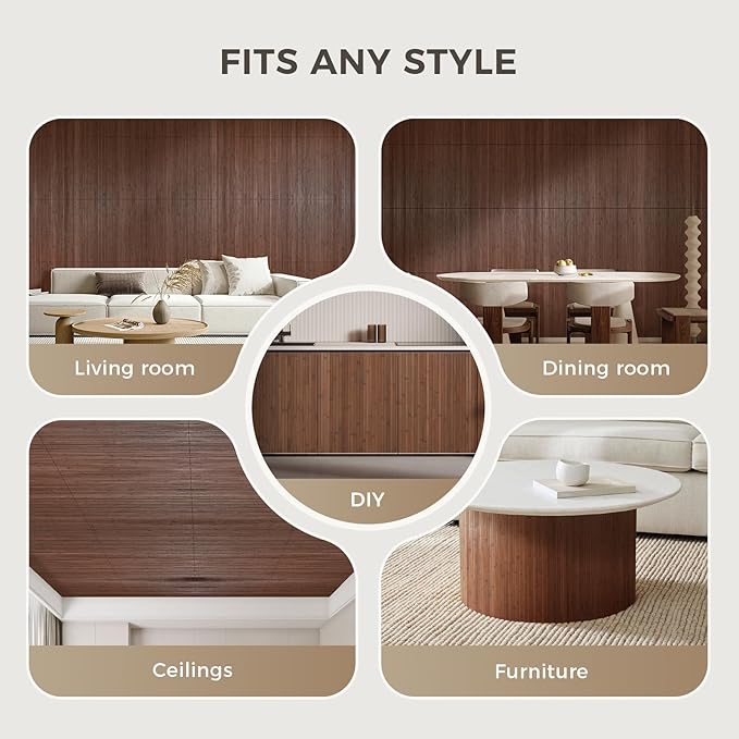OUZUGIE 2 Pack 96x24 Inch Natural Bamboo Wall Panel – Coffee Pole Wrap Paneling for Walls, Ceilings, Cabinets, Furniture – Ideal for Bedroom, Living Room & Office DIY Decor