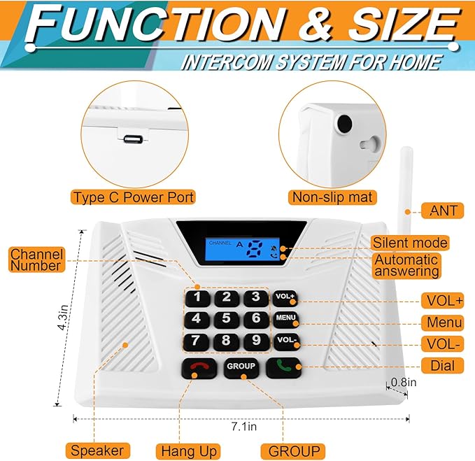 Intercoms Wireless for Home, Hands Free Intercom Upgrade, Full Duplex Two Way Real time Wireless Intercom System 5300ft with Automatic Answer Group Call Function Fit for Hotel Office Store(3Packs)