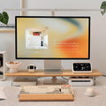 ROCDEER Bamboo Monitor Stand Riser with Acrylic Legs for Desk, 31.5 Inches Desktop Shelf Supports for PC Computer Monitor, Laptops, Printer, Speakers (Natural)