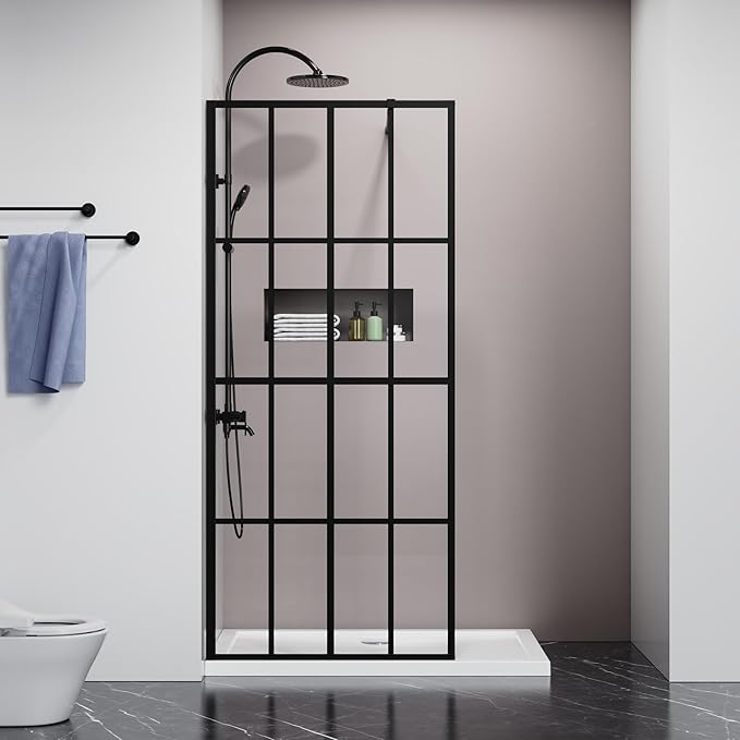 Goodyo 34" X 72" Shower Door Clear Tempered Glass Framed Shower Screen Walk-in Black Finish