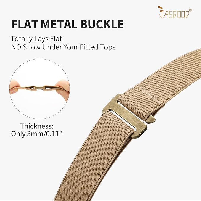 JASGOOD Women No Show Stretch Belt Elastic Web Strap Belt with Flat Buckle for Jeans Pants Dresses