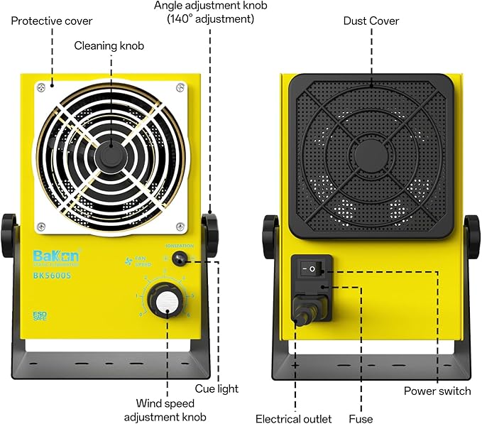 Anti-Static Ion Fan, Ion Electric Fan, Static Eliminator, Electronic Manufacturing Maintenance, Scientific Research Laboratory, Chip Packaging to Eliminate Static Electricity (BK001-Yellow)