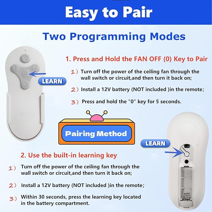 Ceiling Fan Remote Control Compatible with Harbor Breeze KUJCE10311/TR214A KUJCE10712/TR214B 2BB78-ITL-F304C, 304.25 MHz，3-Speed and Light Dimmer Learn Key (Remote Only)