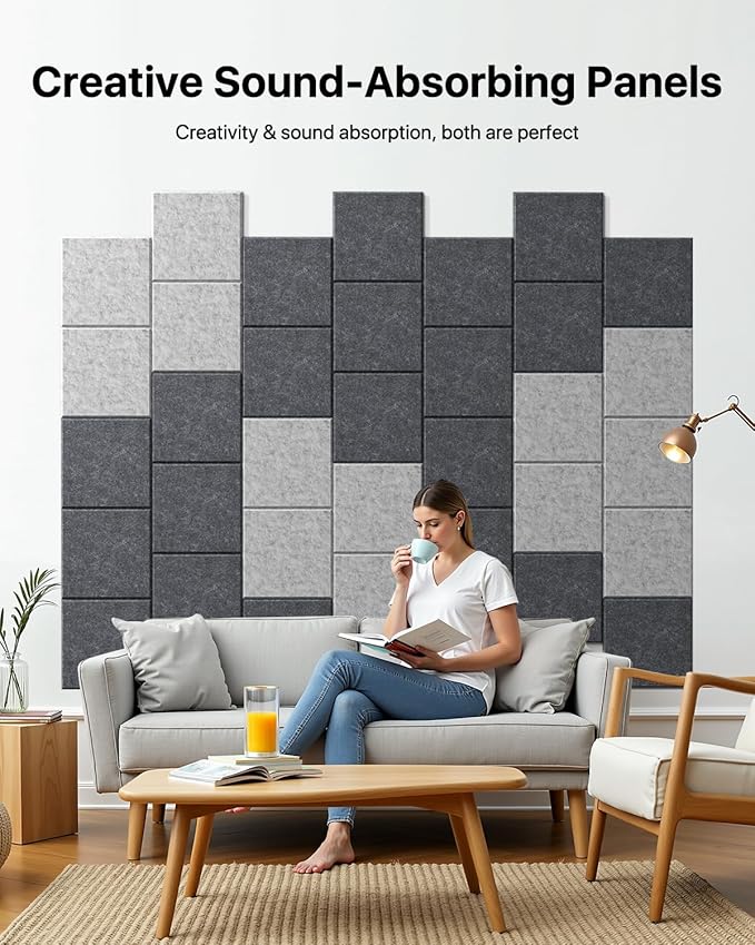 18 Pack Soundproof Wall Panels Self-Adhesive, Square Sound Proof Foam Panels for Wall, High Density Acoustic Panels, Acoustic Panels for Home Office, Reccording Studio 12" X 12" X 0.4" Dark Gray