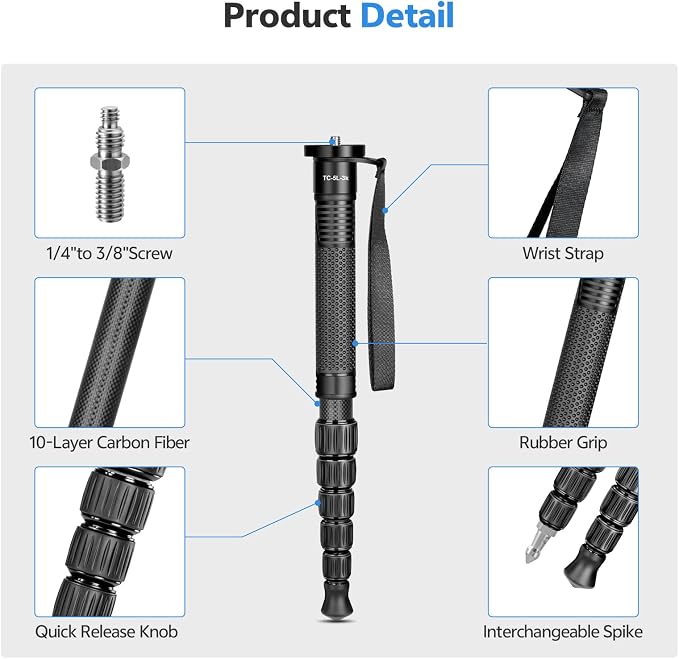 TONYBOO 61" Carbon Fiber Camera Monopod, 28mm 6-Section Height, Portable - Image 4