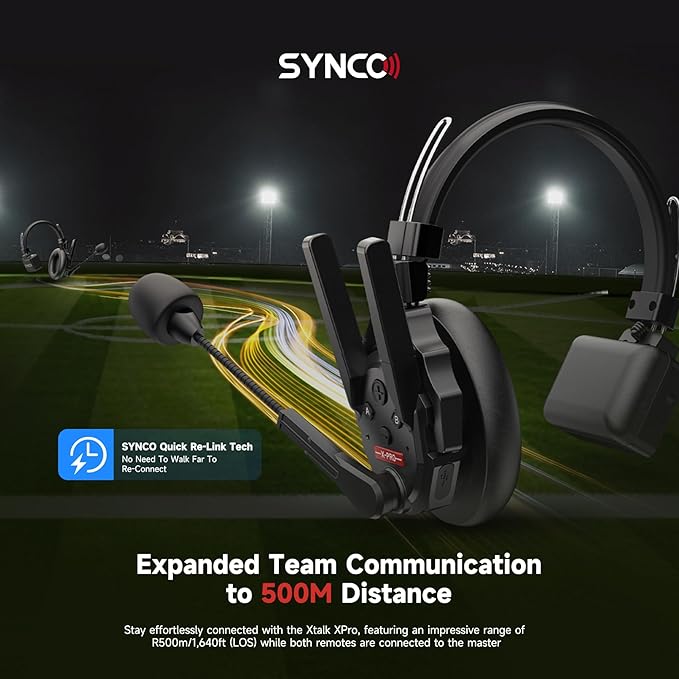 SYNCO XTALK XPro5 Wireless Intercom Headset System 2.4 GHz 500M/1640FT Full Duplex for 5 Person Communication with Noise Cancerllation for Live Show Stage Performance Movie Shoot