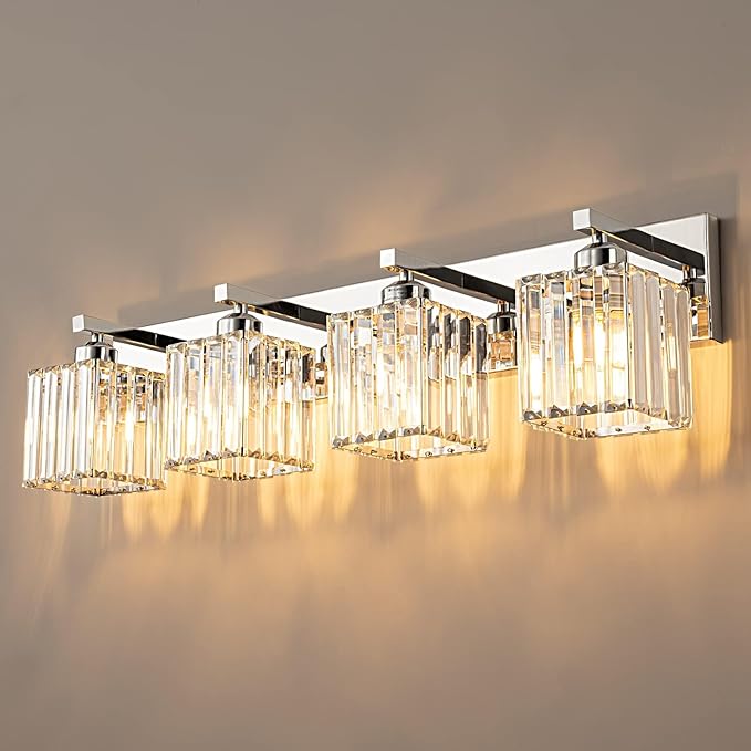 FDPBY Modern 4-Light Chrome Crystal Bathroom Vanity Light Fixtures