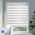 COOLWINDS Motorized Zebra Blinds for Windows Cordless Electric Curtains with Remote Control Blackout Shades Custom Smart Blinds Compatible with Alexa Google Home(Light Filtering Grey,W23 X 72in)