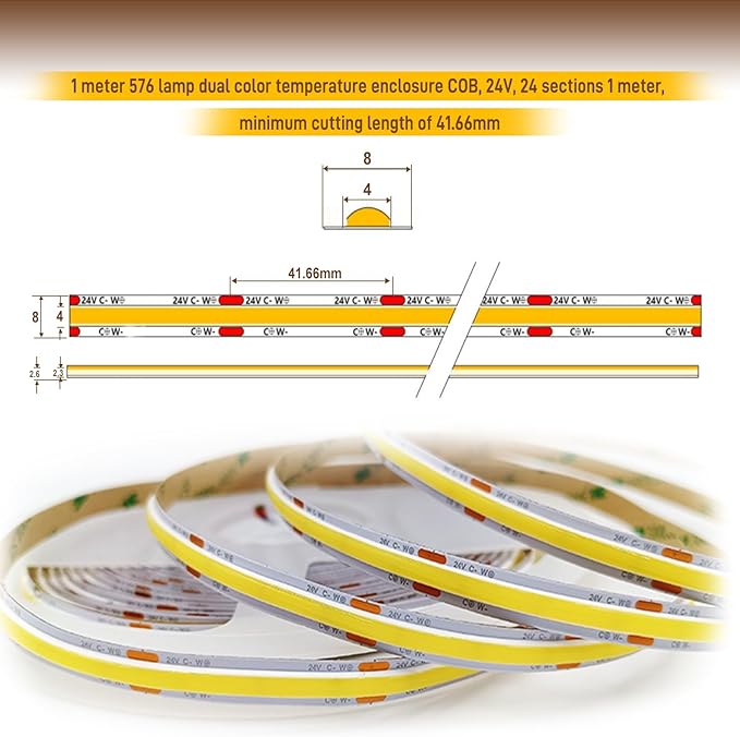Pandery COB LED Strip Light,CCT Dimmable Strips Light,2700K-6500K,65ft/20m,8mm Wide,CRI90+ 24V LED Strips Kit with Bluetooth APP Control/Music Mode,for Bedroom,Kitchen,DIY Lighting