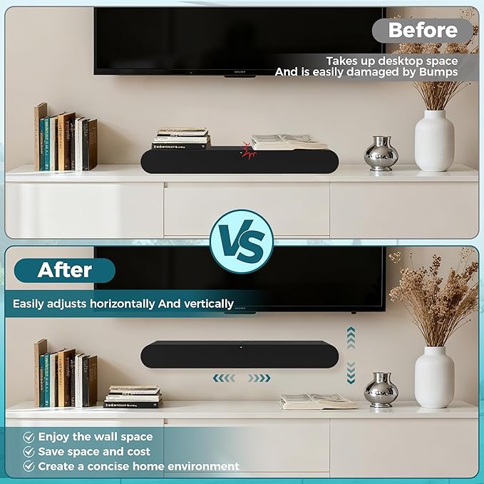 HEIWUKONG Ray Mount Compatible with Sonos Ray Wall Mount, Heavy Duty Rays TV Mount, Hidden Floating Design Soundbar Wall Bracket for Under/Above TV, Black