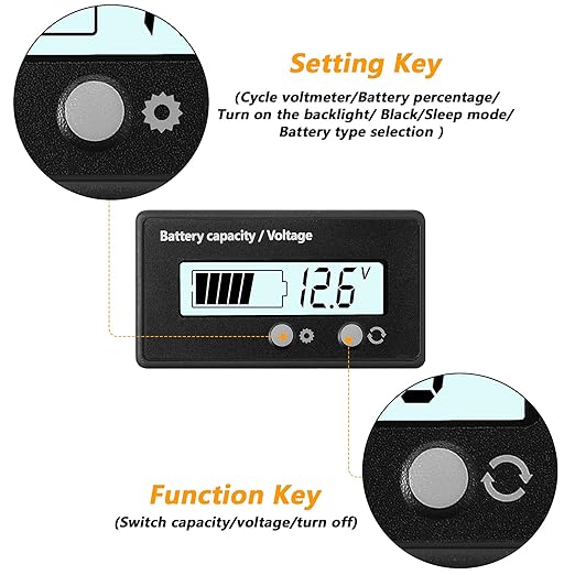 DC 12V 24V 36V 48V 60V 72V 84V Golf Cart Battery Meter with Alarm, Front Setting and Switch Key Battery Capacity Voltage Indicator Gauge Acid and Lithium ion Indicator(White)