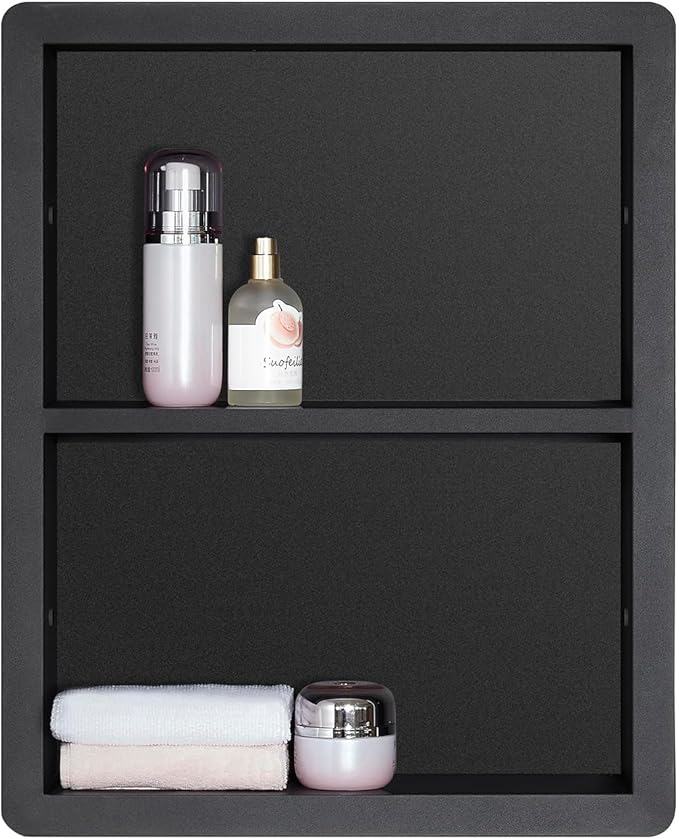 Shower Niche 14x18, Recessed Medicine Cabinet Without Mirror, 304 Stainless Steel Bathroom Storage Cabinet with Shelf, Waterproof Wall Niche for Bathroom in Matte Black