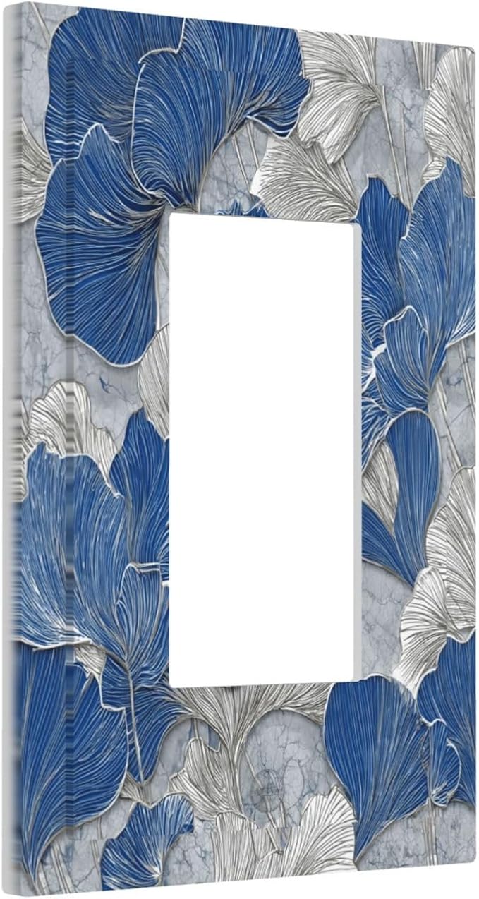 Bvtewkhz Abstract Blue Marble Plant Leaves 1 Gang Single Rocker Decorative Light Switch Covers Electrical Faceplate Switch Plates for Bathroom Kitchen Home
