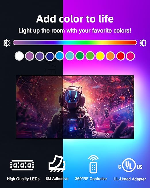 32.8ft LED Strip Lights, HitLights RGB 5050 Color Changing LED Light Kit Ultra Brighter 300LEDs Flexible Light Strips with RF Remote and UL Power Supply for Home Room Party TV Bedroom