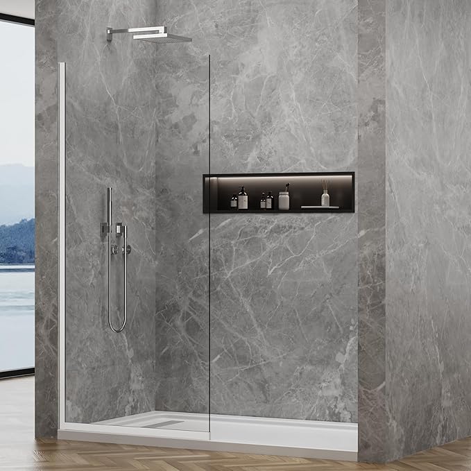 Shower Glass Panel 36" W * 76" H, Semi-Framed Glass Screen, Single Panel, 3/8" (10mm) Tempered Glasss, Shower Wall Panels, Fixed Screen for Bathroom - Bright Chrome