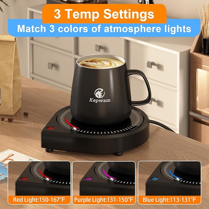 Kepwam Coffee Mug Warmer for Desk, Smart Coffee Warmer with Touch Tech & Light, Coffee Cup Warmer with Gravity Sensor & Auto Shut Off, Candle Warmer Plate - Ideal Gifts for Dad and Mom
