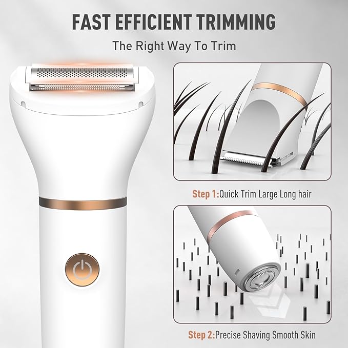 Crolanli Bikini Trimmer for Women, 3-in-1 Electric Razors for Women, IPX7 Waterproof Rechargeable Cordless Pubic Hair Shaver, with LED Display, for Ladies Bikini Pubic, Face, Underarms, Legs(White)