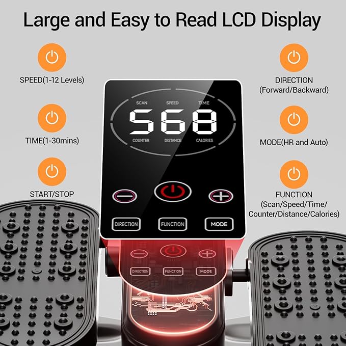 Under Desk Elliptical Machine, Electric Seated Pedal Exerciser, Min Leg Exerciser with Remoter, 12 Level Speeds, Forward & Reverse Direction, Manual & Auto Mode for Home Office