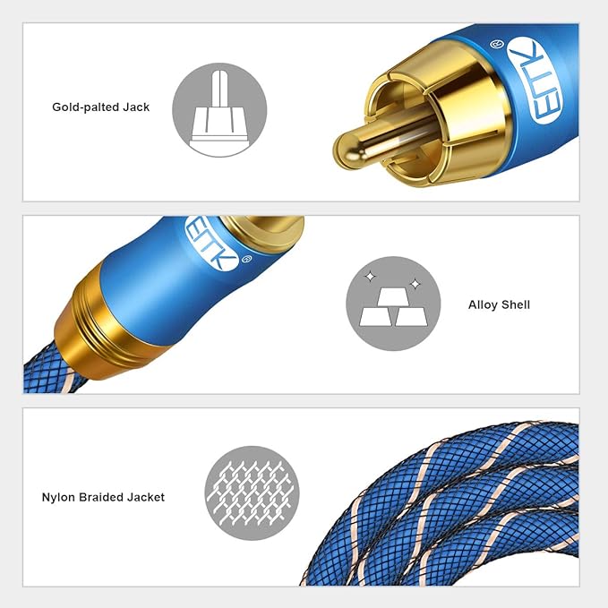 Coaxial Extension Cable(6.6ft/2m) EMK Coaxial Male to Female Cable Gold Plated Copper Shell Heavy Duty Digital Coaxial Audio Cable Subwoofer Cable for Home Theater, HDTV, Amplifiers, Hi-Fi Systems