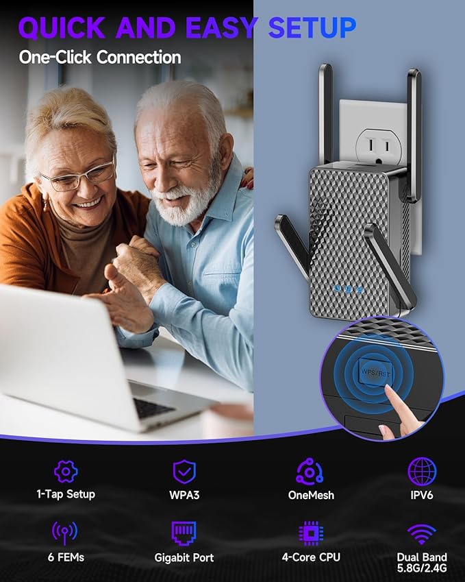 2026 WiFi 6 Extender Signal Booster, Longest Range up to 19980 sq.ft for Home, AX3000 Dual Band WiFi Repeater, Wireless Internet Extender with Gigabit Ethernet Port, 10X Faster Access Point, Onemesh