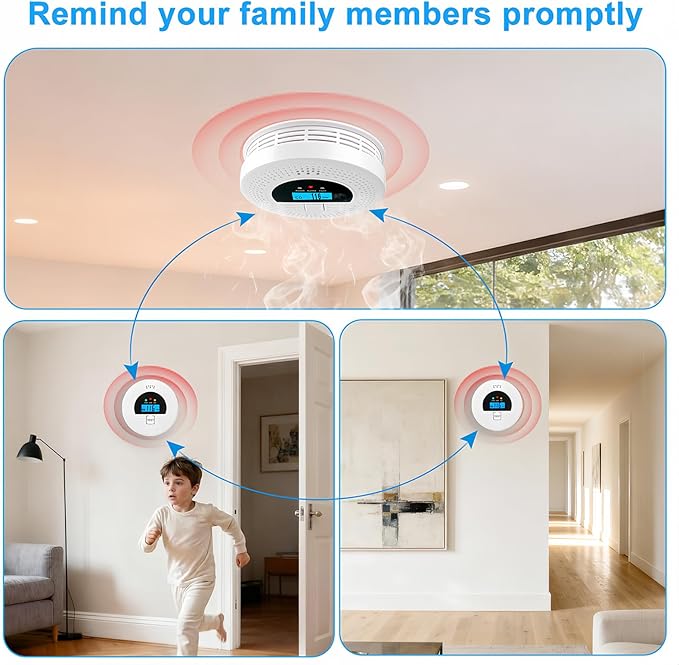 6-Pack Interconnected Smoke and Carbon Monoxide Detector, Battery Operated, Silence/Test Button, Smoke & CO Alarm for Any Room