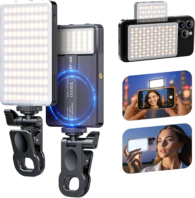 Magnet Phone Light, 160 LED Dual Side Selfie Light Compatible with iPhone Magsafe, 3 Lighting Adjustment Modes, Selfie Lights for iPhone/iPad/Camera/Photography/TikTok/Vlog/Video/Zoom Calls