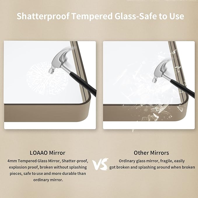 LOAAO 48”X36” Bronze Bathroom Mirrors for Vanity, Rounded Rectangle Brushed Bronze Metal Frame Mirror, Anti-Rust, Tempered Glass, Hangs Horizontally or Vertically